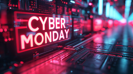 Cyber Monday concept. Cyber Monday text from an electric lamp on the wall.