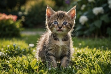 Obraz premium Pair of playful kittens playing in the garden