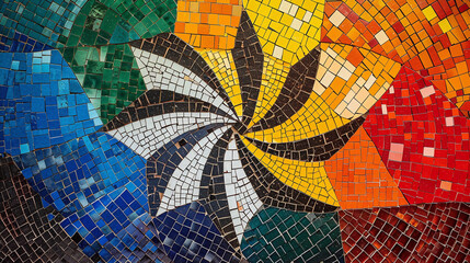 Vibrant Mosaic Tile Artwork with Spiral Pattern and Bright Colors for Modern Background Texture Design
