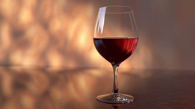 Elegant Red Wine Glass on Polished Table with Warm Fireplace Background Ambiance