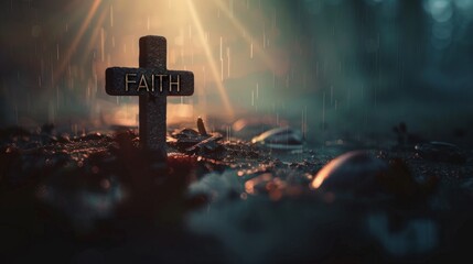 Christianism Background Concept with the Word "FAITH" and a Cross