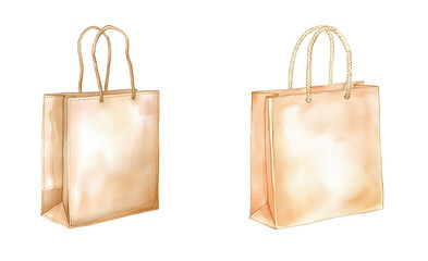 Watercolor craft recycled brown paper bags on white background