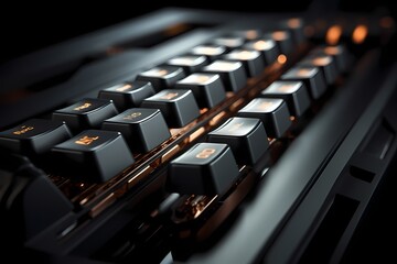 Isolated mechanical keyboard, capturing the tactile feel of the keys under soft illumination - obrazy, fototapety, plakaty