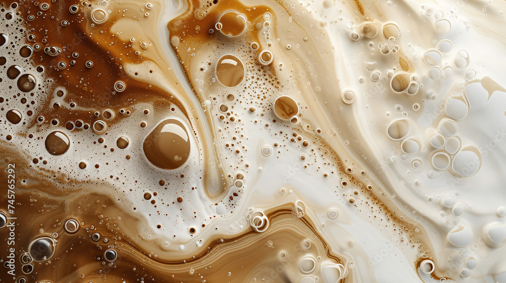 Aufkleber abstract swirls of cream and coffee macro texture with bubbles and fluid patterns