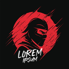 Abstract ninja logo with circle grunge brush strokes © Ancala