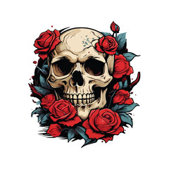 skull with rose flower vector art,