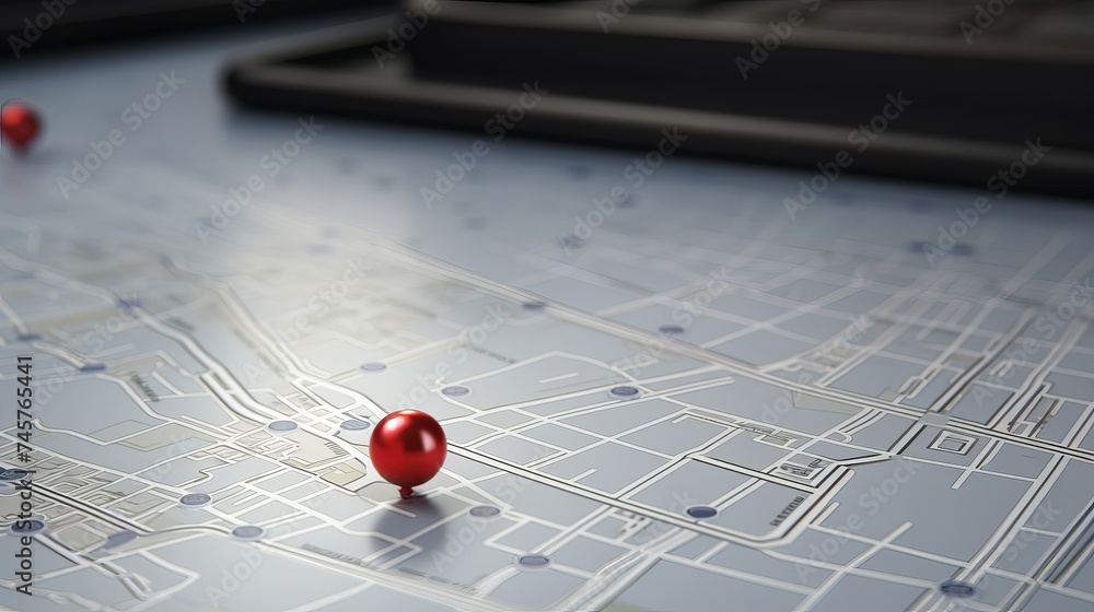Poster view of a 3d rendering pin holder on a map