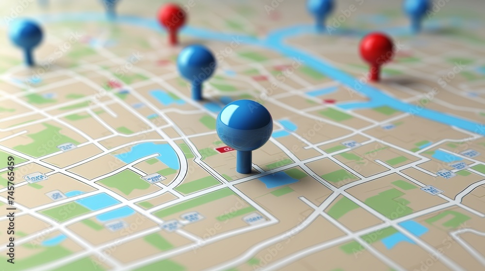 Poster view of a 3d rendering pin holder on a map