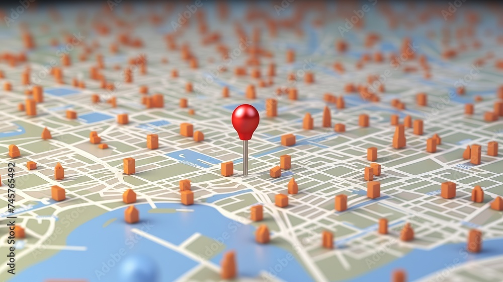 Poster view of a 3d rendering pin holder on a map