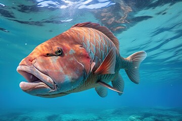 Rusty Parrotfish swimming in the open ocean