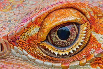 Naklejka premium Lizard's eye. Macro. Eye of the Dragon. Generative AI