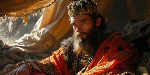 Biblical Illustration of King Saul Sitting in a Tent