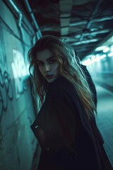 Fototapeta premium beautiful young woman tries to escape from a thief