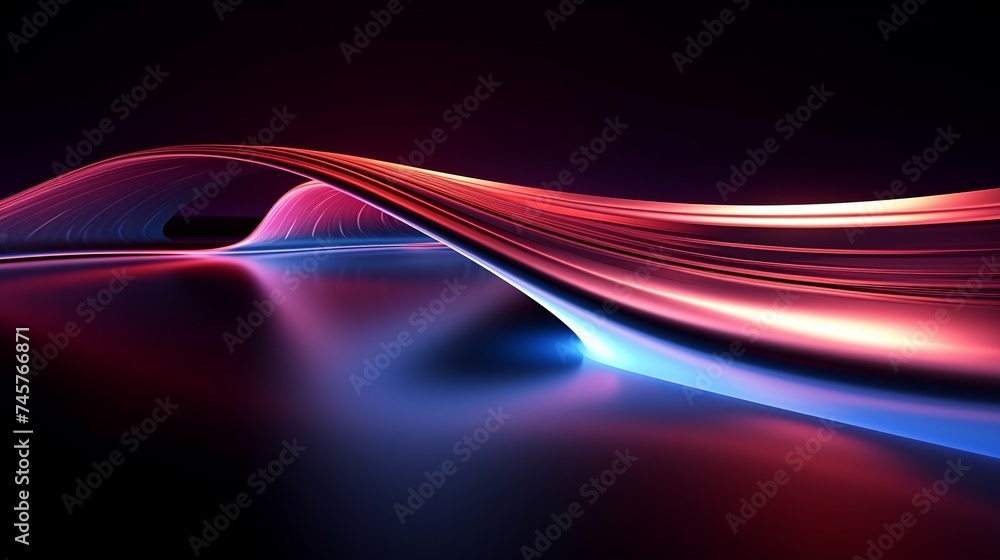 Poster abstract motion curvy urban road with neon light motion effect applied . automobile background use c