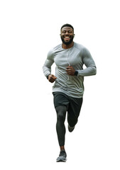 A happy young african man running.