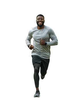 A happy young african man running.