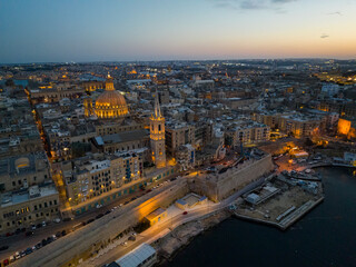 Fototapeta na wymiar Evening view of Valletta and cathedral, Malta island