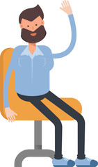 Beard Man Character Sitting on Chair
