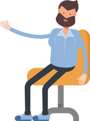 Beard Man Character Sitting on Office Chair
