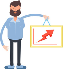 Beard Man Character Holding Arrow Chart
