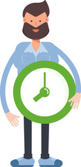 Beard Man Character Holding Clock
