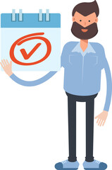 Beard Man Character and Check Mark Sign
