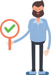 Beard Man Character Showing Check Mark
