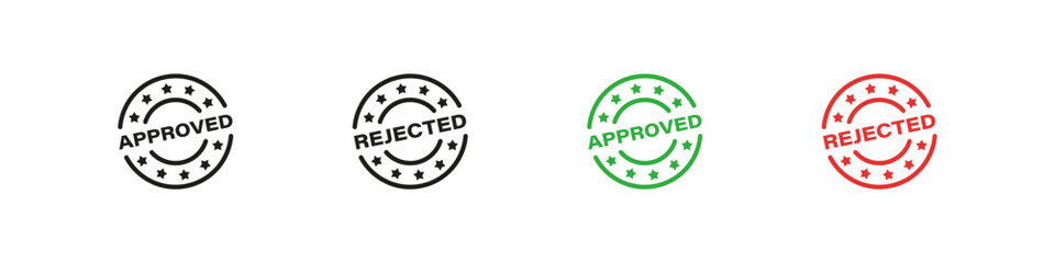 Approved and rejected stamp vector icon. Approve, reject quality stamps.
