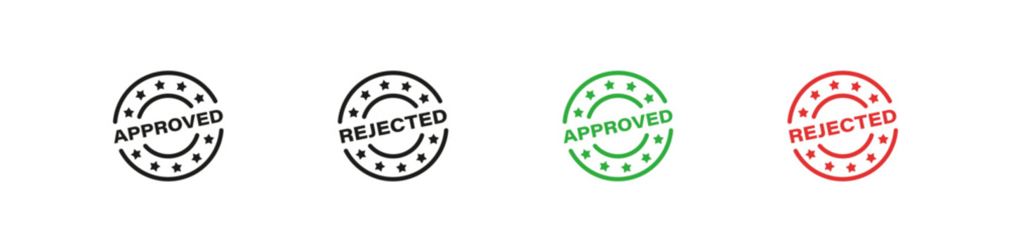 Approved and rejected stamp vector icon. Approve, reject quality stamps.
