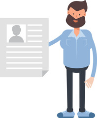 Beard Man Character Holding Job Application Document
