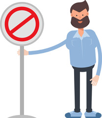 Beard Man Character and Prohibition Signage
