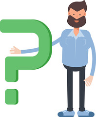 Beard Man Character and Question Mark
