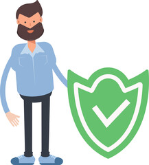 Beard Man Character and Check Mark Shield
