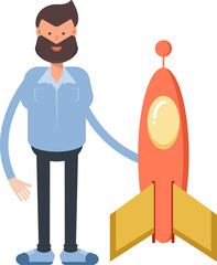 Beard Man Character and Rocket
