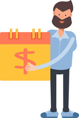 Obraz premium Beard Man Character and Payment Date Calendar 