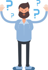 Beard Man Character and Question Marks
