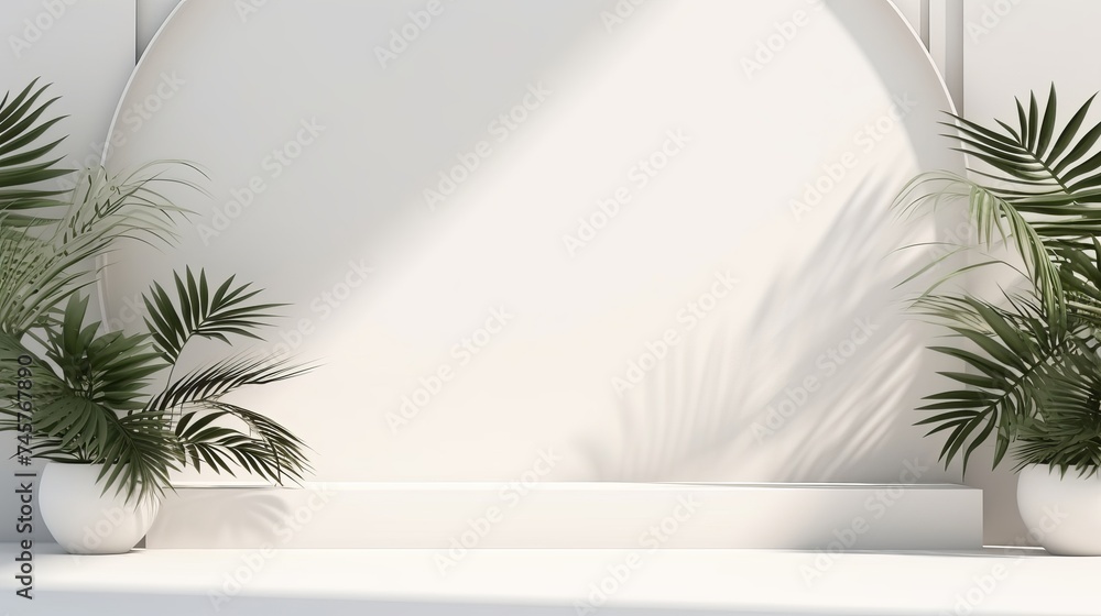 Poster abstract white studio background for product presentation. empty room with shadows of window and flo