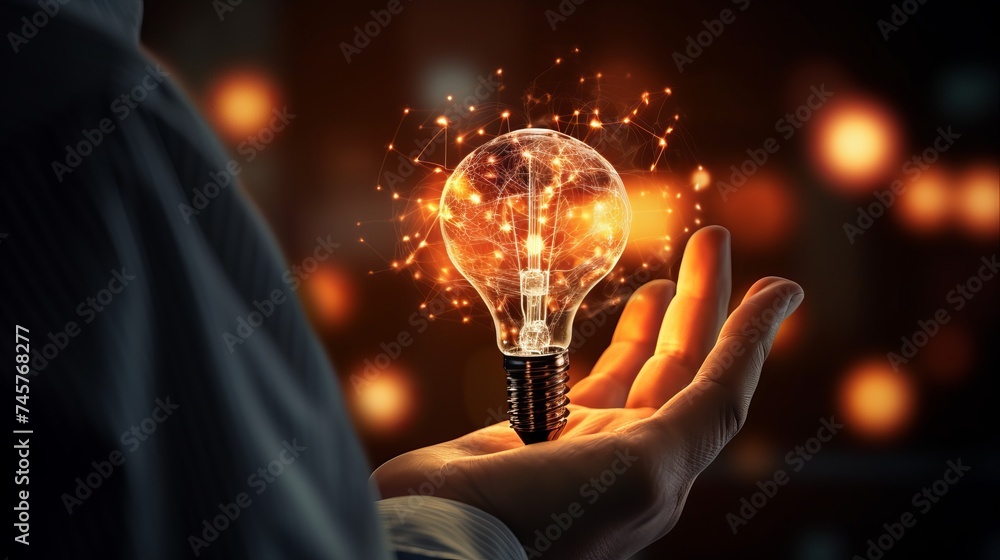 Poster ai, machine learning, hands of robot and human touch on big data network, brain data creative in lig