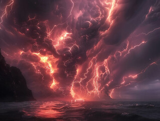 A dramatic storm with lightning shaped like zodiac signs showcasing natures raw energy and the belief in higher powers - obrazy, fototapety, plakaty