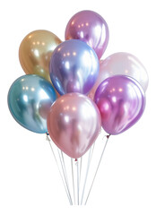 A set of pearlized balloons in a pastel rainbow iridescent color.