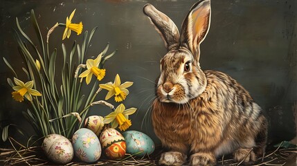 Fototapeta na wymiar Easter bunny in garden.