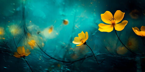 Obraz na płótnie Canvas abstract calm grunge background with yellow flowers , Generative Ai