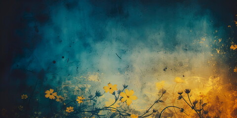 abstract calm grunge background with yellow flowers , Generative Ai