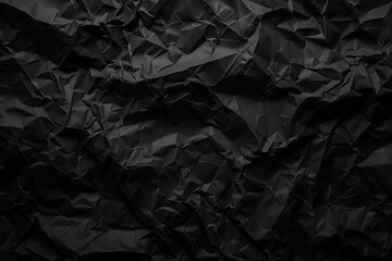 Crumpled black paper poster background with worn wrinkles and aged creases
