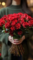 101 red roses bouqet in hand 