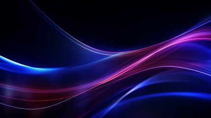 Obraz premium Blur glowing lines. Neon abstract background. Futuristic radiance. Defocused luminous navy blue color curve streak light flare motion on dark black