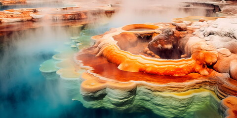 geothermal springs with bright and unusual shades . Generative Ai