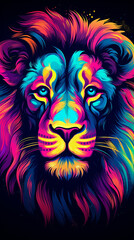 Lion head on colorful background