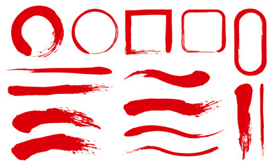 筆　あしらい　和風　セット　赤　シンプル　ライン　フレーム - obrazy, fototapety, plakaty