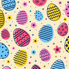 Seamless background with Easter eggs. Layout for a wrapping paper, poster and card. Banner. Vector illustration